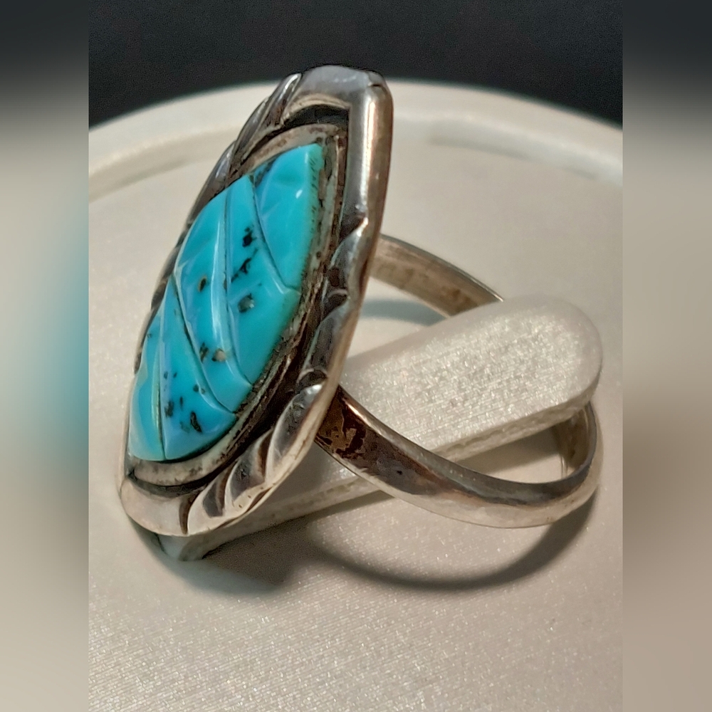 Vintage Native American Sterling Silver Turquoise Ring | Signed | Size 5.25 - Picture 3 of 6